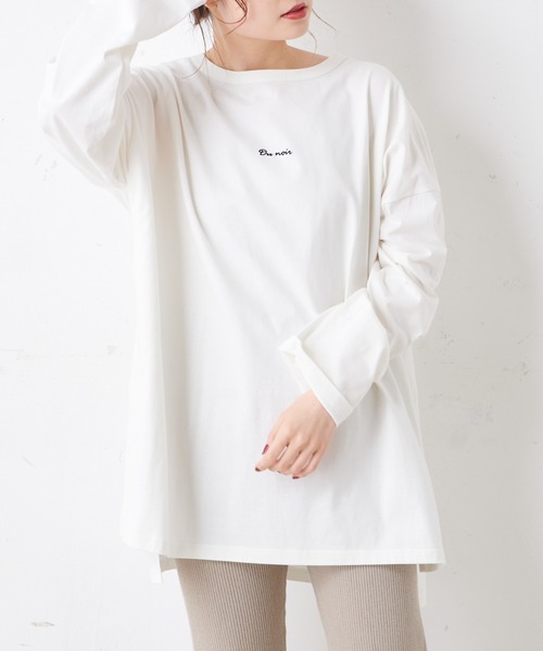 PUAL CE CIN(ピュアルセシン)の「【Du noir】ロゴ刺繍チュニック(Tシャツ/カットソー・レディース・その他1/その他2/ブラック/ホワイト・FREE)」の2枚目の写真