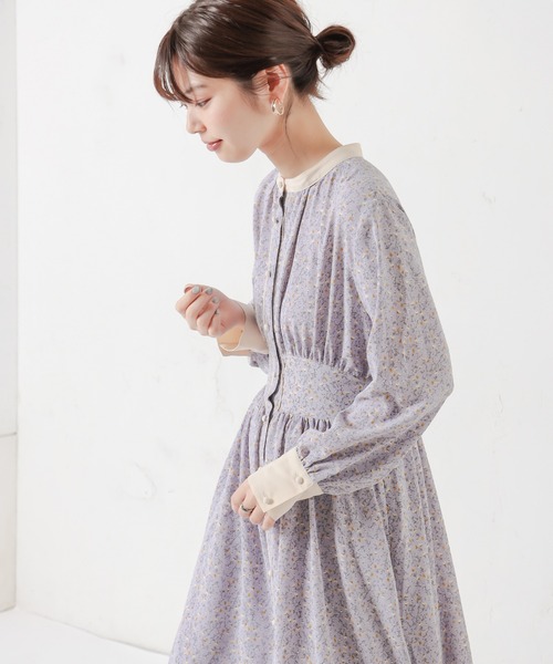 natural couture(ナチュラルクチュール)の「配色花柄レディワンピース(ワンピース・レディース・ラベンダー/ブラック/ベージュ・FREE)」の7枚目の写真