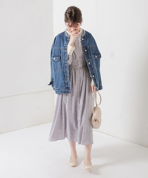 natural couture(ナチュラルクチュール)の「配色花柄レディワンピース(ワンピース・レディース・ラベンダー/ブラック/ベージュ・FREE)」の8枚目の写真