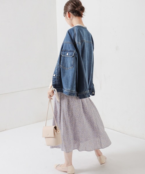 natural couture(ナチュラルクチュール)の「配色花柄レディワンピース(ワンピース・レディース・ラベンダー/ブラック/ベージュ・FREE)」の9枚目の写真