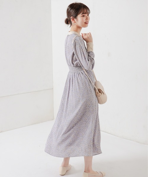 natural couture(ナチュラルクチュール)の「配色花柄レディワンピース(ワンピース・レディース・ラベンダー/ブラック/ベージュ・FREE)」の6枚目の写真