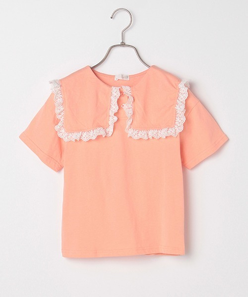 b・ROOM（ビールーム）の「フリルレースセラーカラーTシャツ（Tシャツ/カットソー・キッズ・オフホワイト/オレンジ/エメラルド/ラベンダー・90cm/100cm/110cm/120cm/130cm）」の4枚目の写真