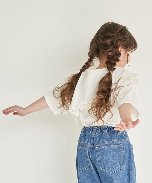 b・ROOM（ビールーム）の「フリルレースセラーカラーTシャツ（Tシャツ/カットソー・キッズ・オフホワイト/オレンジ/エメラルド/ラベンダー・90cm/100cm/110cm/120cm/130cm）」の18枚目の写真