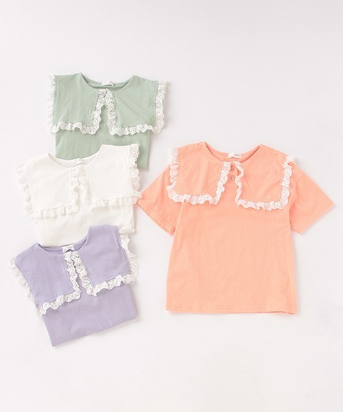b・ROOM（ビールーム）の「フリルレースセラーカラーTシャツ（Tシャツ/カットソー・キッズ・オフホワイト/オレンジ/エメラルド/ラベンダー・90cm/100cm/110cm/120cm/130cm）」の7枚目の写真