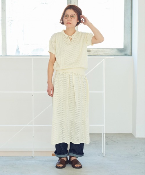 bulle de savon（ビュルデサボン）の「12G 透かし編み 衿付き