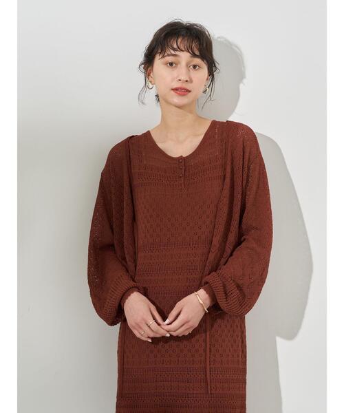 earth music&ecology(アースミュージックアンドエコロジー)の「透かし編みカーディガン *(カーディガン/ボレロ・レディース・ベージュ/テラコッタ/グリーン・FREE)」の15枚目の写真