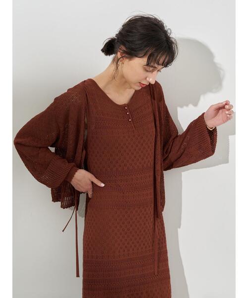 earth music&ecology(アースミュージックアンドエコロジー)の「透かし編みカーディガン *(カーディガン/ボレロ・レディース・ベージュ/テラコッタ/グリーン・FREE)」の17枚目の写真