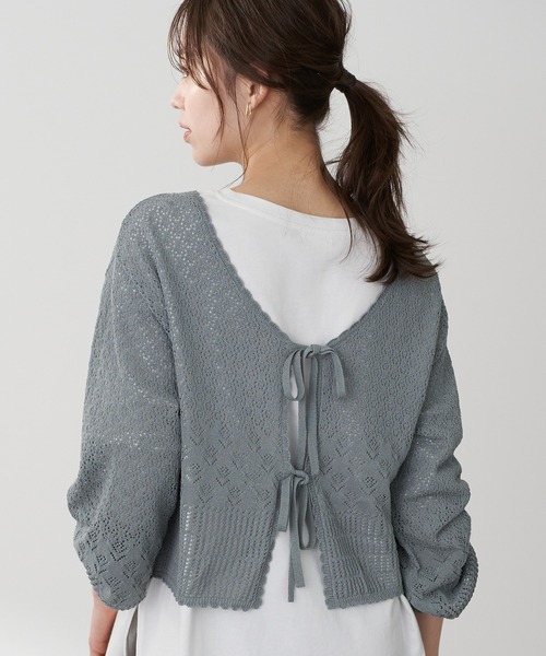 earth music&ecology(アースミュージックアンドエコロジー)の「透かし編みカーディガン *(カーディガン/ボレロ・レディース・ベージュ/テラコッタ/グリーン・FREE)」の3枚目の写真