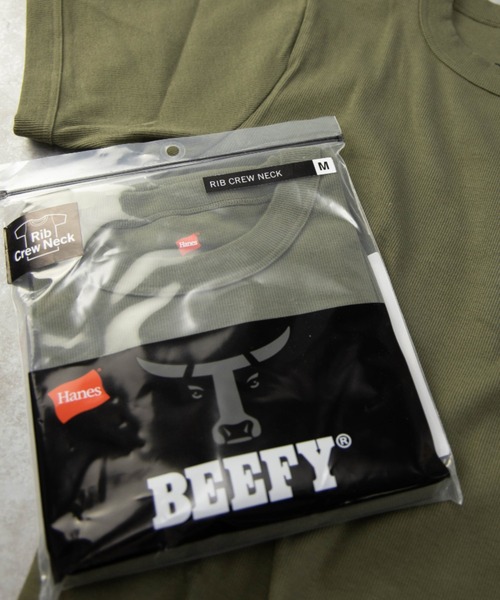 HANES（ヘインズ）の「Hanes HM1-R103 BEEFY ヘビーウェイト ショートスリーブ リブパックTシャツ（Tシャツ/カットソー・メンズ・ネイビー/ブラック/ヘザーグレー/ホワイト/カーキ・XL/L/M/S）」の5枚目の写真