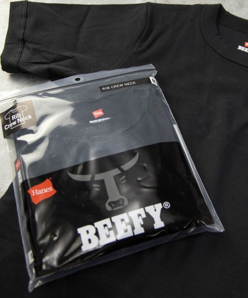 HANES（ヘインズ）の「Hanes HM1-R103 BEEFY ヘビーウェイト ショートスリーブ リブパックTシャツ（Tシャツ/カットソー・メンズ・ネイビー/ブラック/ヘザーグレー/ホワイト/カーキ・XL/L/M/S）」の3枚目の写真