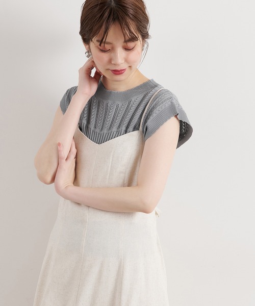 natural couture(ナチュラルクチュール)の「【WEB限定】透かし×リブお上品スカラップニット(ニット/セーター・レディース・オフホワイト/ブラック/モカ/サックスブルー/オレンジ・FREE)」の4枚目の写真