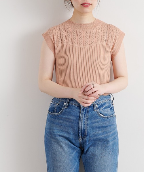 natural couture(ナチュラルクチュール)の「【WEB限定】透かし×リブお上品スカラップニット(ニット/セーター・レディース・オフホワイト/ブラック/モカ/サックスブルー/オレンジ・FREE)」の5枚目の写真