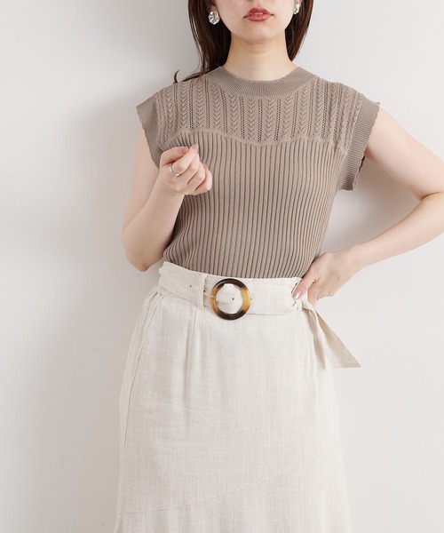 natural couture(ナチュラルクチュール)の「【WEB限定】透かし×リブお上品スカラップニット(ニット/セーター・レディース・オフホワイト/ブラック/モカ/サックスブルー/オレンジ・FREE)」の3枚目の写真