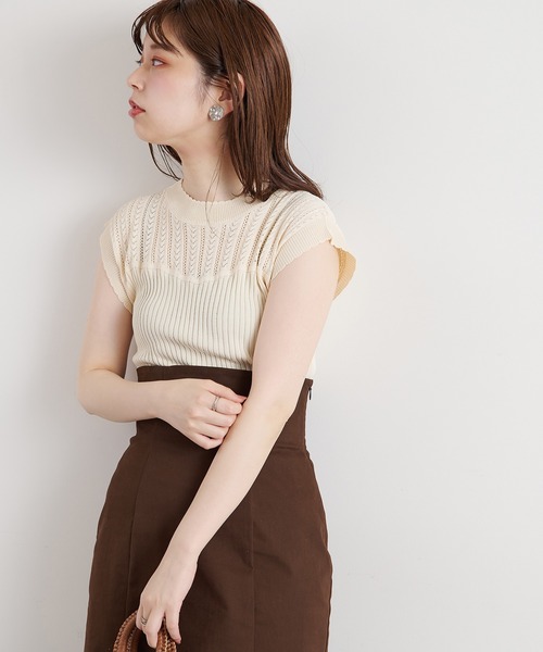 natural couture(ナチュラルクチュール)の「【WEB限定】透かし×リブお上品スカラップニット(ニット/セーター・レディース・オフホワイト/ブラック/モカ/サックスブルー/オレンジ・FREE)」の6枚目の写真