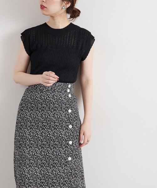 natural couture(ナチュラルクチュール)の「【WEB限定】透かし×リブお上品スカラップニット(ニット/セーター・レディース・オフホワイト/ブラック/モカ/サックスブルー/オレンジ・FREE)」の9枚目の写真