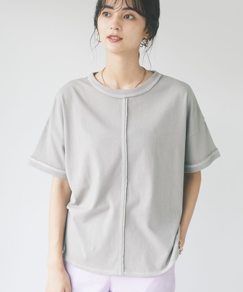 CRAFT STANDARD BOUTIQUE（クラフトスタンダードブティック）の「ステッチデザインカットプルオーバー　＊（Tシャツ/カットソー・レディース・ブラック/オフホワイト/ピンク/ブルー/ライトグリーン/アイボリー/グレイッシュベージュ/ダークネイビー・FREE）」の6枚目の写真