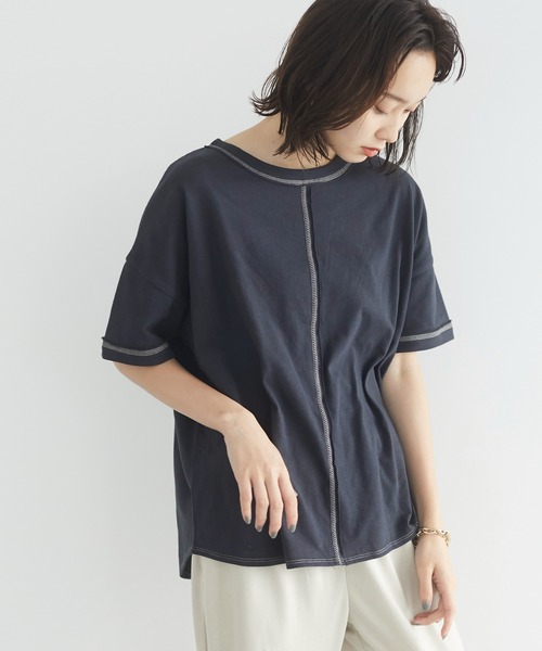 CRAFT STANDARD BOUTIQUE（クラフトスタンダードブティック）の「ステッチデザインカットプルオーバー　＊（Tシャツ/カットソー・レディース・ブラック/オフホワイト/ピンク/ブルー/ライトグリーン/アイボリー/グレイッシュベージュ/ダークネイビー・FREE）」の8枚目の写真