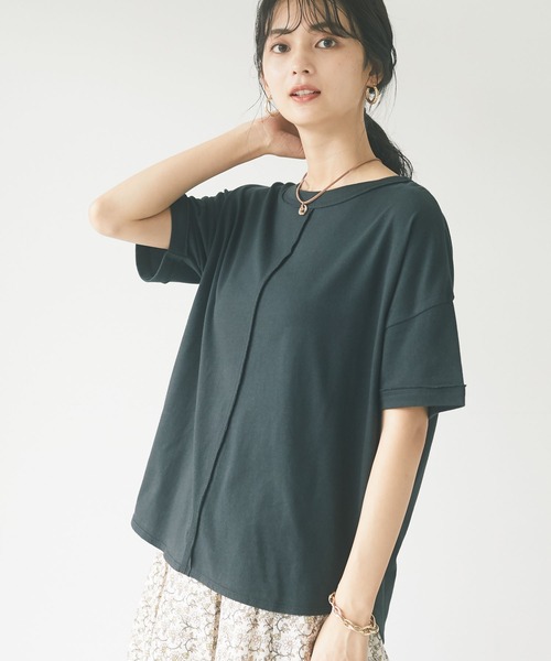 CRAFT STANDARD BOUTIQUE（クラフトスタンダードブティック）の「ステッチデザインカットプルオーバー　＊（Tシャツ/カットソー・レディース・ブラック/オフホワイト/ピンク/ブルー/ライトグリーン/アイボリー/グレイッシュベージュ/ダークネイビー・FREE）」の5枚目の写真