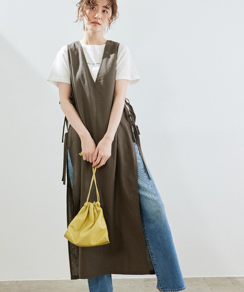 ROPE' PICNIC（ロペピクニック）の「【2WAY】麻混ポプリンジレ（ワンピース・レディース・ダークブラウン/ベージュ・38）」の2枚目の写真