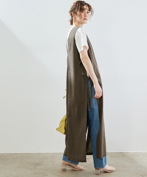 ROPE' PICNIC（ロペピクニック）の「【2WAY】麻混ポプリンジレ（ワンピース・レディース・ダークブラウン/ベージュ・38）」の12枚目の写真