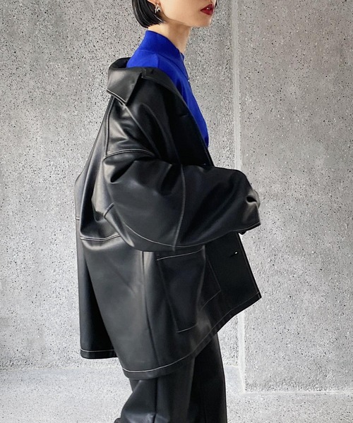 PAGEBOY（ページボーイ）の「フェイクレザーステッチブルゾン（ブルゾン・レディース・ブラック/ブラウン系その他/アイボリー・SMALL/MEDIUM）」の6枚目の写真