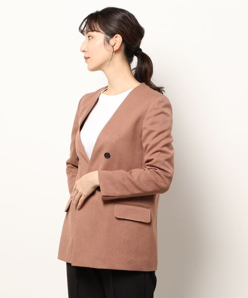 CLEARIMPRESSION (クリアインプレッション)の「エステルフランネルノーカラージャケット(ノーカラージャケット・レディース・ベージュ/ブラウン・11号/9号)」の2枚目の写真