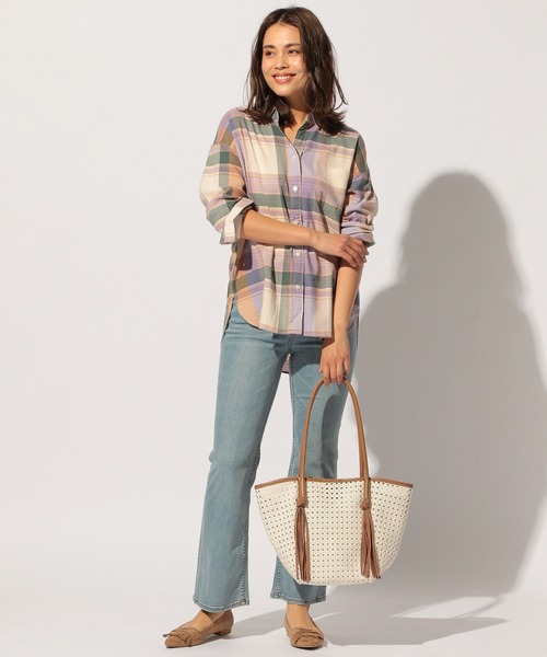 BAYFLOW(ベイフロー)の「リネンストレッチチェックシャツ(テンセル(TM)繊維使用)(シャツ/ブラウス・レディース・パープル/グリーン・SMALL/MEDIUM)」の10枚目の写真