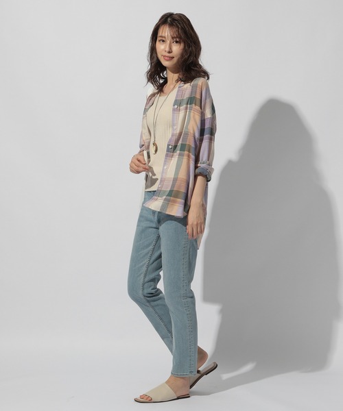 BAYFLOW(ベイフロー)の「リネンストレッチチェックシャツ(テンセル(TM)繊維使用)(シャツ/ブラウス・レディース・パープル/グリーン・SMALL/MEDIUM)」の11枚目の写真