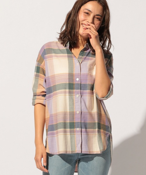 BAYFLOW(ベイフロー)の「リネンストレッチチェックシャツ(テンセル(TM)繊維使用)(シャツ/ブラウス・レディース・パープル/グリーン・SMALL/MEDIUM)」の12枚目の写真