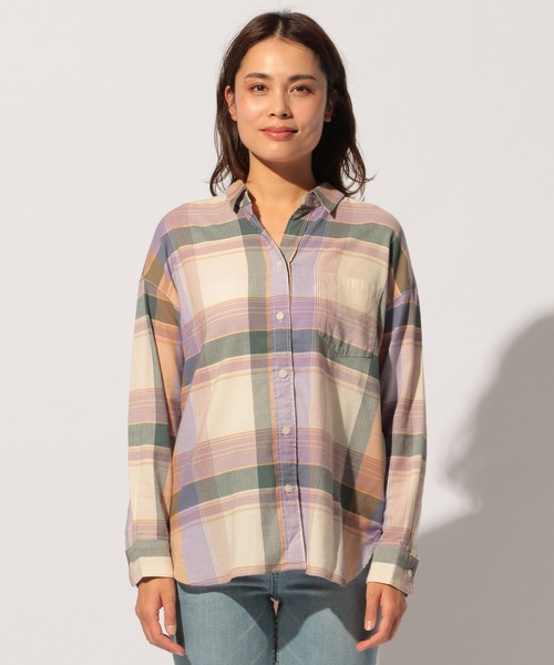 BAYFLOW(ベイフロー)の「リネンストレッチチェックシャツ(テンセル(TM)繊維使用)(シャツ/ブラウス・レディース・パープル/グリーン・SMALL/MEDIUM)」の14枚目の写真