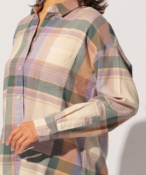 BAYFLOW(ベイフロー)の「リネンストレッチチェックシャツ(テンセル(TM)繊維使用)(シャツ/ブラウス・レディース・パープル/グリーン・SMALL/MEDIUM)」の18枚目の写真