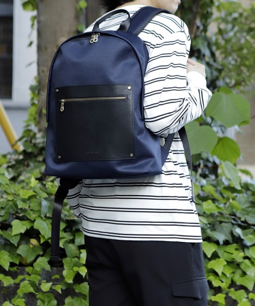 UNION STATION（ユニオンステーション）の「ツイル×スムース調PUレザーバッグパック（バックパック/リュック・メンズ・ホワイト/ブラック/ネイビー・FREE）」の4枚目の写真