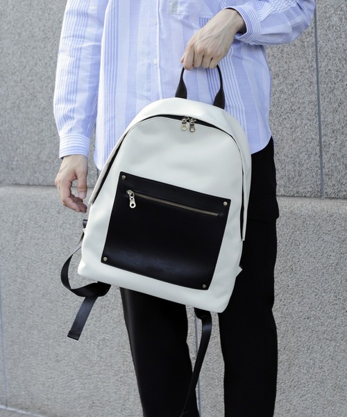 UNION STATION（ユニオンステーション）の「ツイル×スムース調PUレザーバッグパック（バックパック/リュック・メンズ・ホワイト/ブラック/ネイビー・FREE）」の21枚目の写真