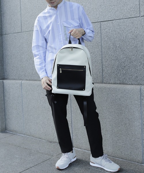UNION STATION（ユニオンステーション）の「ツイル×スムース調PUレザーバッグパック（バックパック/リュック・メンズ・ホワイト/ブラック/ネイビー・FREE）」の16枚目の写真