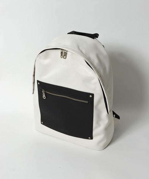 UNION STATION（ユニオンステーション）の「ツイル×スムース調PUレザーバッグパック（バックパック/リュック・メンズ・ホワイト/ブラック/ネイビー・FREE）」の8枚目の写真