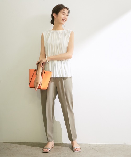 ROPE'（ロペ）の「ギャザーノースリーブカットソー（Tシャツ/カットソー・レディース・ブラック/オフホワイト/ダークブラウン・38）」の9枚目の写真