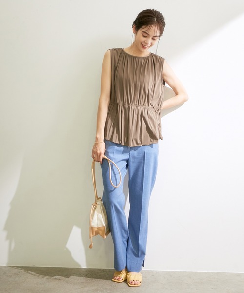 ROPE'（ロペ）の「ギャザーノースリーブカットソー（Tシャツ/カットソー・レディース・ブラック/オフホワイト/ダークブラウン・38）」の8枚目の写真