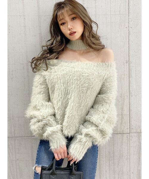 GYDA（ジェイダ）の「2WAYシャギーチョーカーニット トップス（ニット/セーター・レディース・アイボリー/チャコールグレー/ミント/ベージュ・FREE）」の6枚目の写真