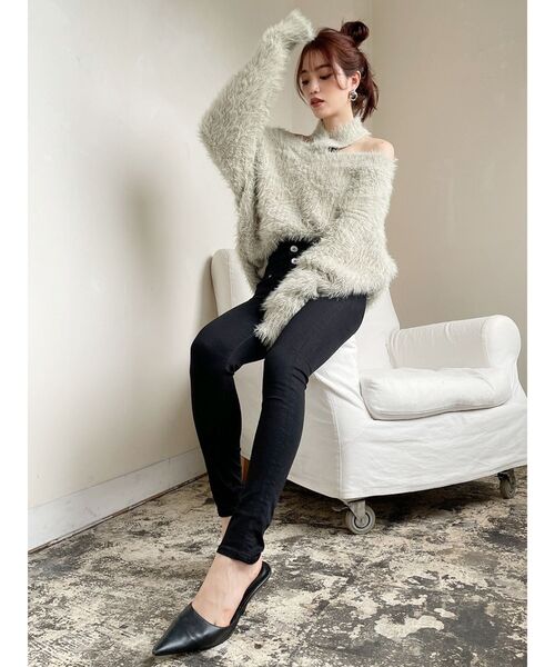 GYDA（ジェイダ）の「2WAYシャギーチョーカーニット トップス（ニット/セーター・レディース・アイボリー/チャコールグレー/ミント/ベージュ・FREE）」の9枚目の写真