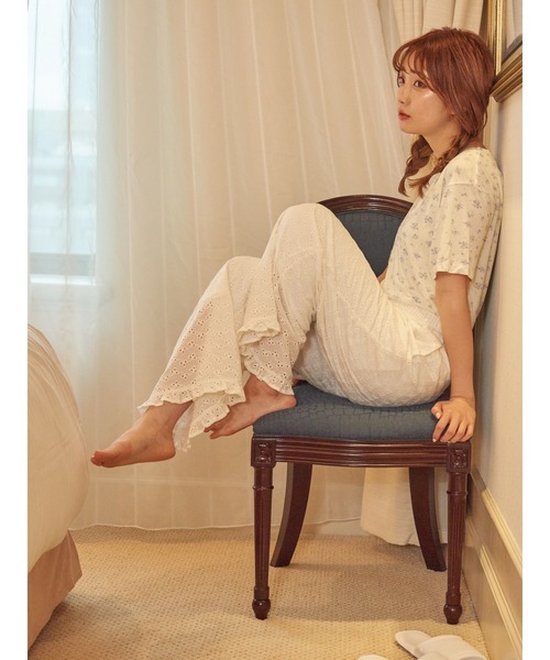 SLURR（スラ―）の「Cotton lace long pants（ルームウェア/パジャマ・レディース・ホワイト・FREE）」の9枚目の写真