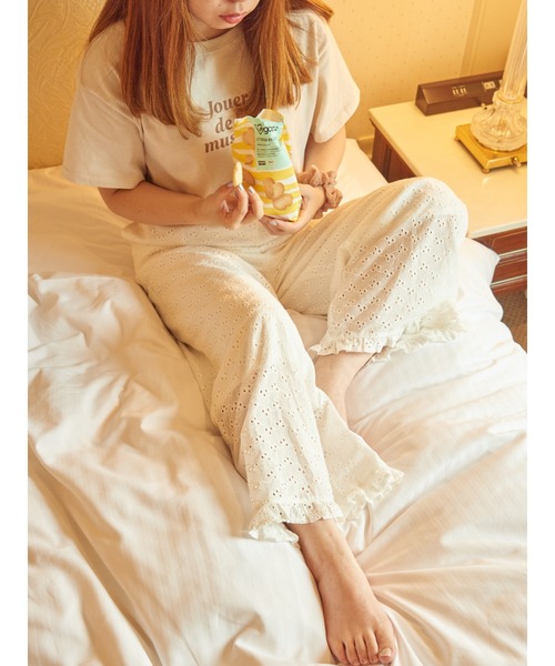 SLURR（スラ―）の「Cotton lace long pants（ルームウェア/パジャマ・レディース・ホワイト・FREE）」の4枚目の写真