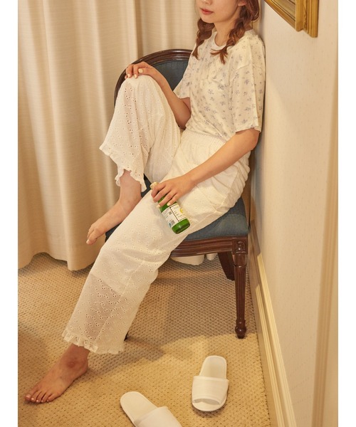 SLURR（スラ―）の「Cotton lace long pants（ルームウェア/パジャマ・レディース・ホワイト・FREE）」の6枚目の写真