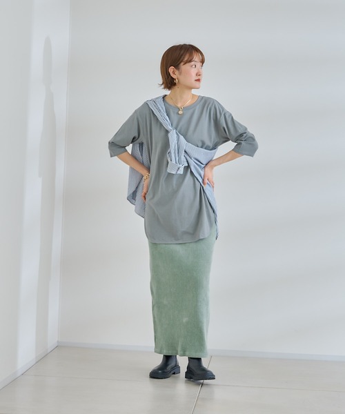 DouDou(ドゥドゥ)の「7分袖バックロングT(Tシャツ/カットソー・レディース・オフホワイト/チャコールグレー/グリーン・FREE)」の16枚目の写真