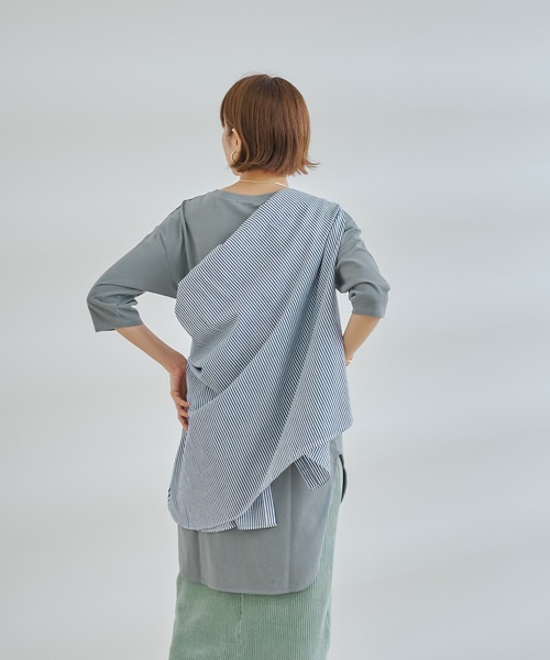 DouDou(ドゥドゥ)の「7分袖バックロングT(Tシャツ/カットソー・レディース・オフホワイト/チャコールグレー/グリーン・FREE)」の11枚目の写真