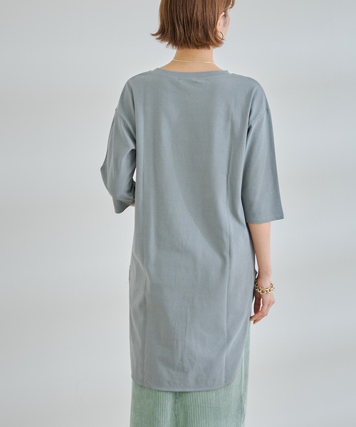 DouDou(ドゥドゥ)の「7分袖バックロングT(Tシャツ/カットソー・レディース・オフホワイト/チャコールグレー/グリーン・FREE)」の9枚目の写真