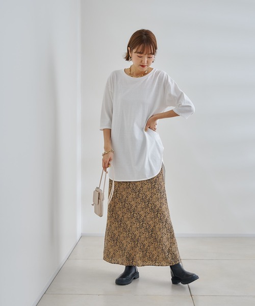 DouDou(ドゥドゥ)の「7分袖バックロングT(Tシャツ/カットソー・レディース・オフホワイト/チャコールグレー/グリーン・FREE)」の6枚目の写真