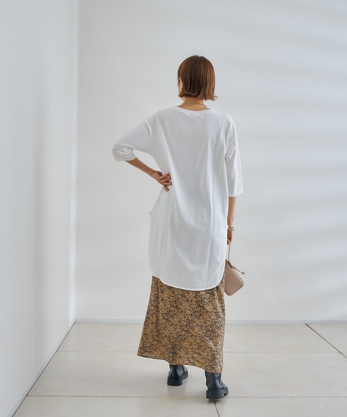 DouDou(ドゥドゥ)の「7分袖バックロングT(Tシャツ/カットソー・レディース・オフホワイト/チャコールグレー/グリーン・FREE)」の18枚目の写真