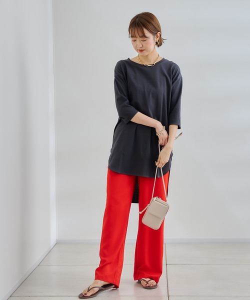 DouDou(ドゥドゥ)の「7分袖バックロングT(Tシャツ/カットソー・レディース・オフホワイト/チャコールグレー/グリーン・FREE)」の8枚目の写真