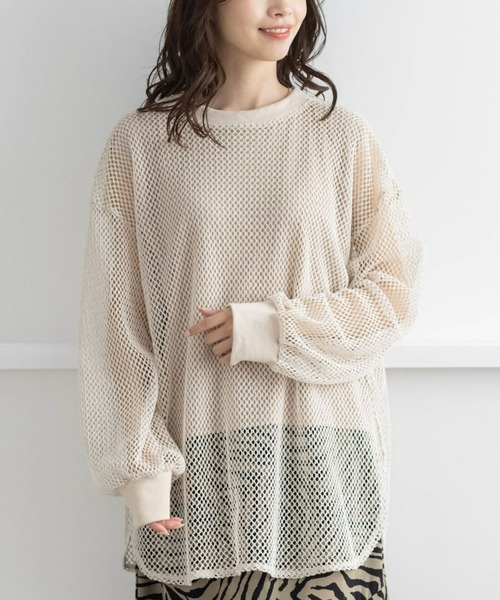 clear(クリア)の「メッシュオーバートップス(Tシャツ/カットソー・レディース・ライトカーキ/モカ/アイボリー・F)」の2枚目の写真