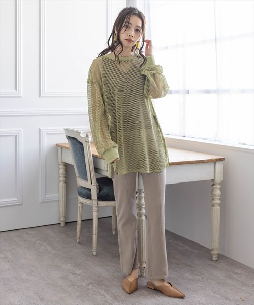 clear(クリア)の「メッシュオーバートップス(Tシャツ/カットソー・レディース・ライトカーキ/モカ/アイボリー・F)」の6枚目の写真